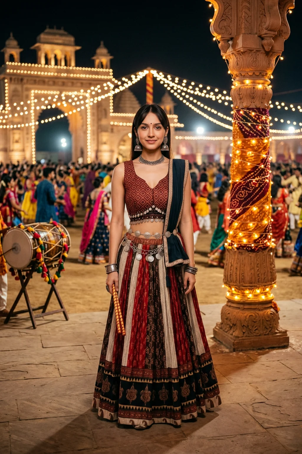 Maroon Panelled Lehenga Choli — AI model shot