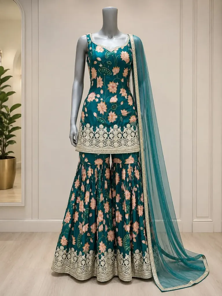 Gota Patti Silk Sharara — the garment before its AI photoshoot